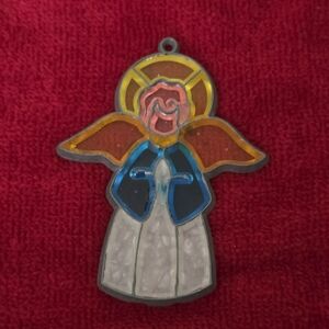 Vintage Stained Glass Lead Angel Sun Catcher Ornament 60s Window Hanging